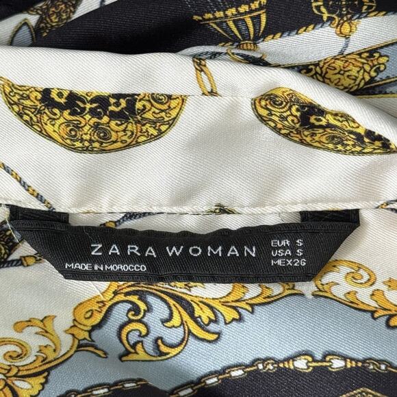 Zara Shirt Womens Small Baroque Chain Print Top Long Sleeve Button Up Vogue Chic - Picture 3 of 14